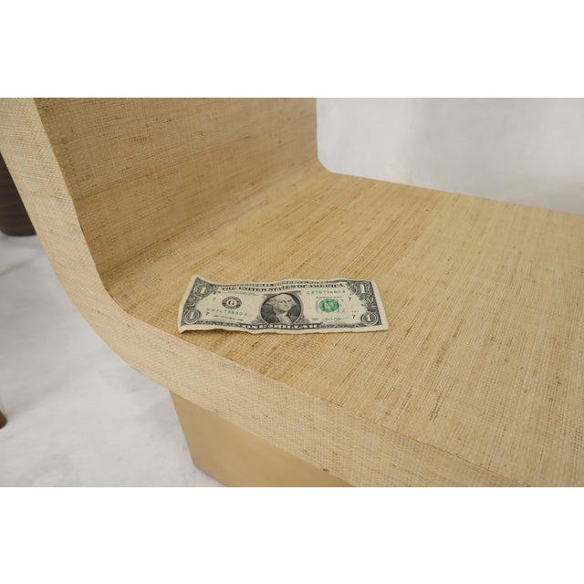 Raffia Cloth Finished Rounded Angles Étagère Display Unit Glass Shelves For Sale - Image 11 of 12