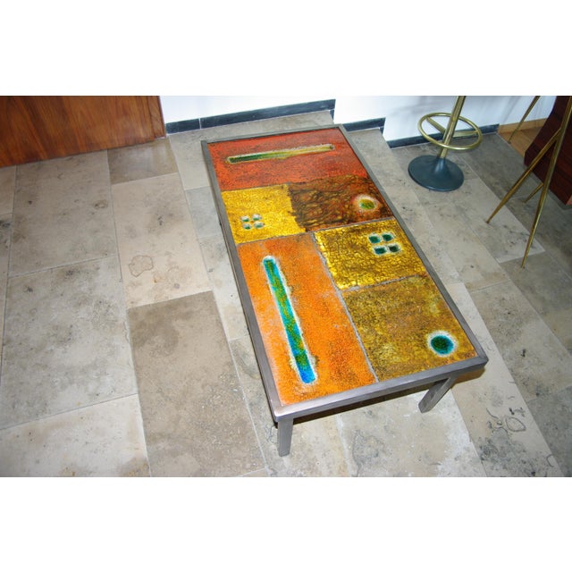 Creation in enameled lava stone and steel attributed to the Cloutier Brothers, famous French ceramicists, in good...