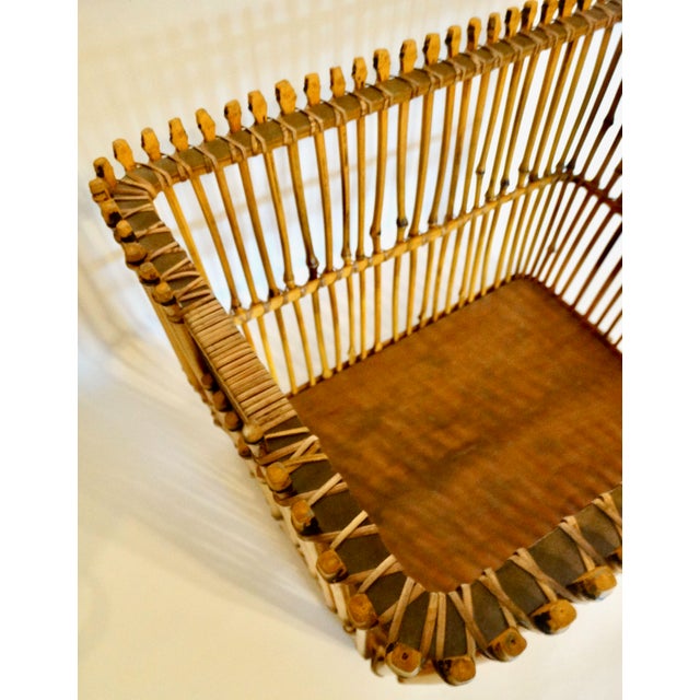Brown Large Mid Century Chinoiserie Natural Bamboo Basket For Sale - Image 8 of 12