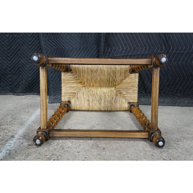 2 Vintage Spanish Revival Country French Barley Twist Stools Rush Saddle Seats For Sale - Image 14 of 17