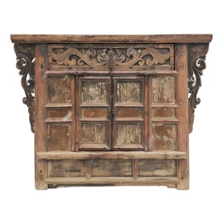 Antique Carved Elm Cabinet For Sale