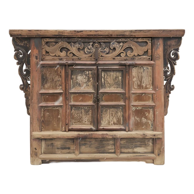Antique Carved Elm Cabinet For Sale