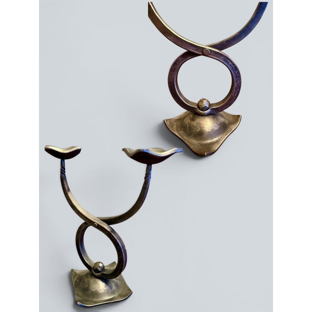 Late 20th Century Hefaistos Prague Forged Iron Taurus Zodiac Candle Holder-Arts Crafts-Czech-Metal For Sale - Image 5 of 11