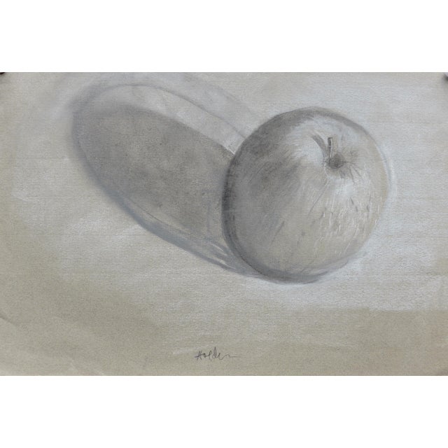 "Apple With Its Shadow" Contemporary Expressionist Still Life Drawing by Martha Holden For Sale