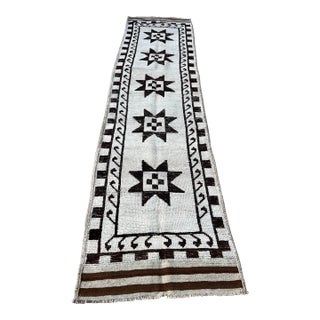 Vintage 1950s Kurdish, Tribal Organic Wool Geometric Pattern, Runner Rug For Sale