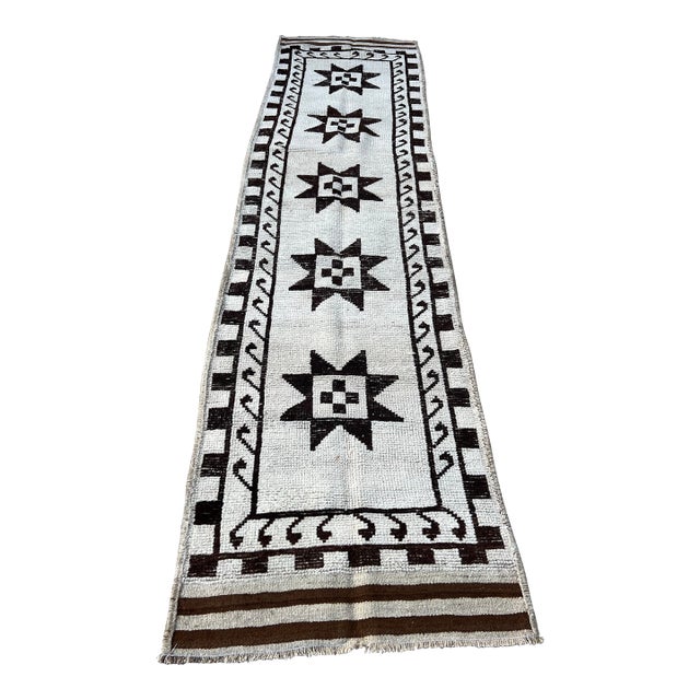 Vintage 1950s Kurdish, Tribal Organic Wool Geometric Pattern, Runner Rug For Sale
