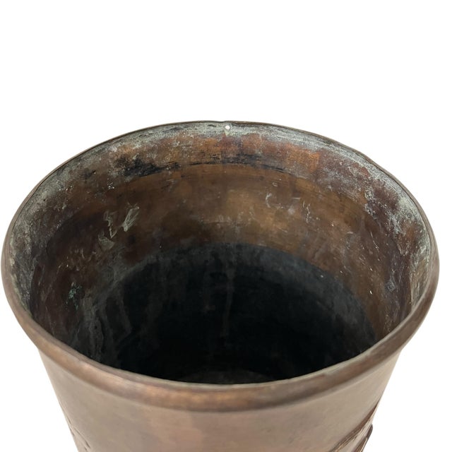 Metal Large Asian Copper Fighting Fire Breathing Winged Dragon Motif Cachepot For Sale - Image 7 of 10