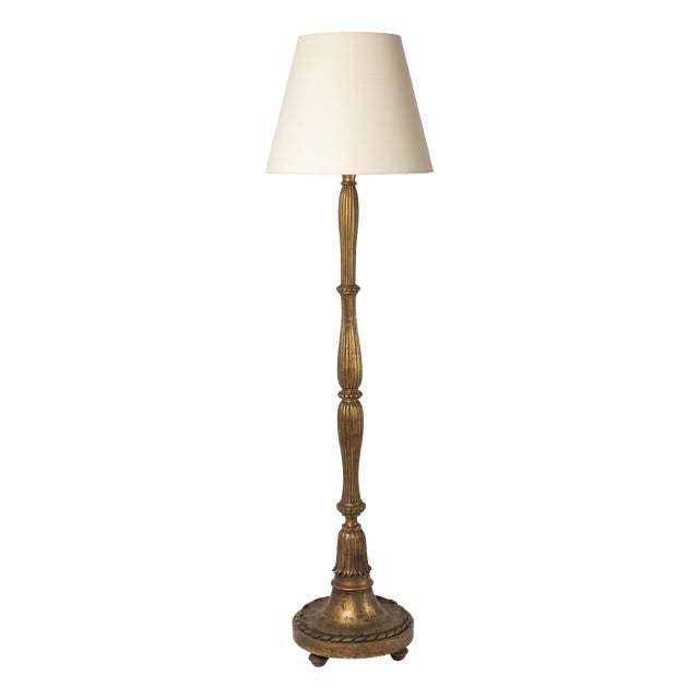 French Gilt Wooden Floor Lamp in the Style of Paul Follot, 1940 For Sale