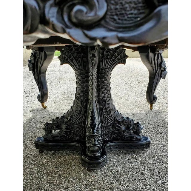 Magnificent Antique Japanese Meiji Period Dragon Carved Ebonized Extension Dining Table For Sale - Image 4 of 11