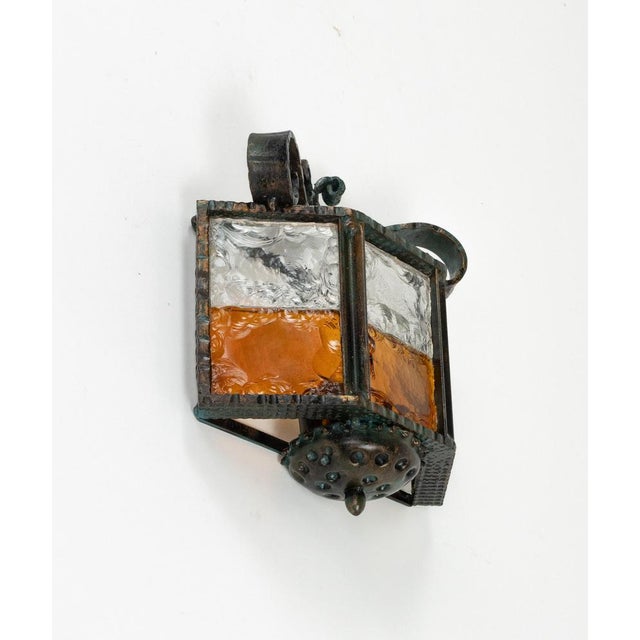 Mid-Century Sconces in Iron and Hammered Glass attributed to Longobard, Italy, 1970s, Set of 2 For Sale - Image 6 of 15