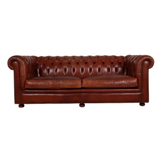 Vintage Chesterfield Leather Three-Seater Brown Sofa For Sale