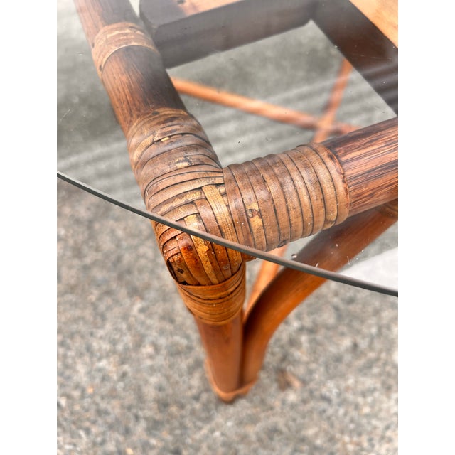 Vintage 6 Piece Rattan Glass Top Dining Set With 4 Chairs, Two With Arms For Sale - Image 12 of 12