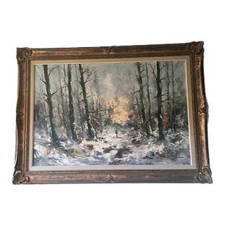Large Forest Oil Painting on Canvas, 1950 For Sale