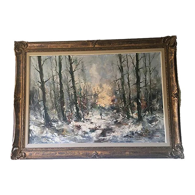 Large Forest Oil Painting on Canvas, 1950 For Sale