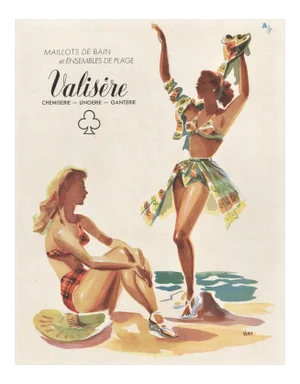 1947 Mid-Century French Fashion Advertisement Print-Summer Beach Wear