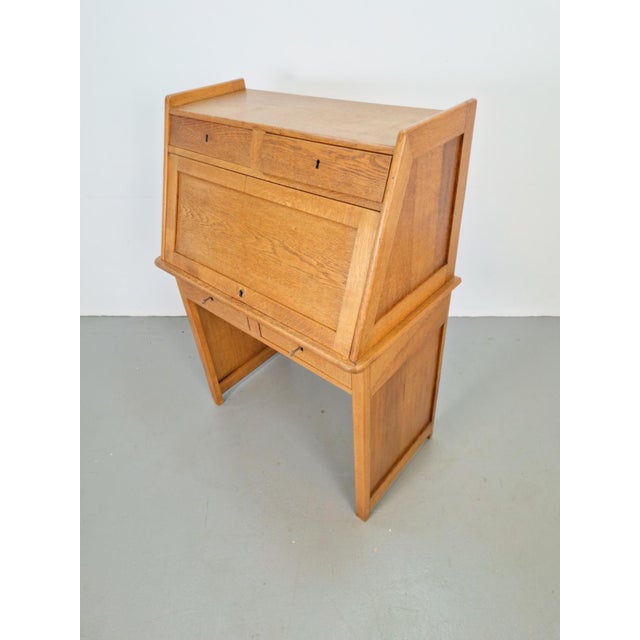 Brown Art Deco Arts & Crafts Secretary in Natural Oak, 1930s For Sale - Image 8 of 15