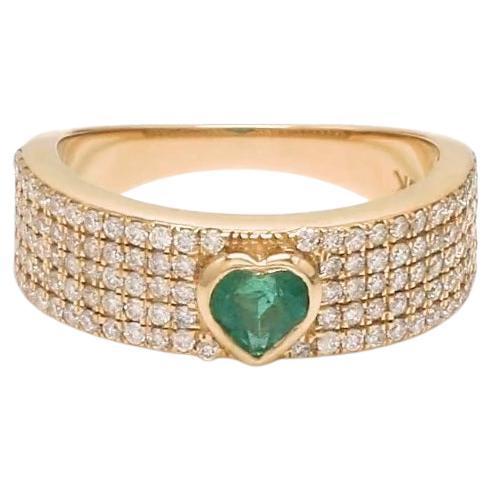 Natural 0.23 cts Zambian emerald & 0.49 cts diamond heart ring 18k gold For Sale - Image 15 of 18