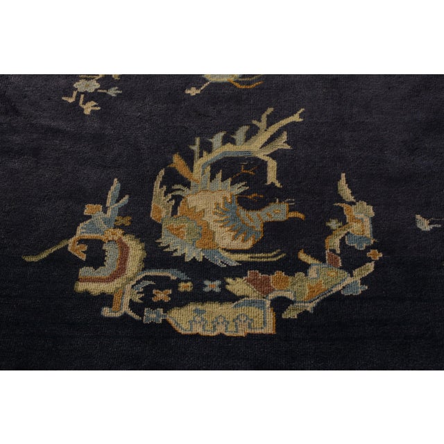 Antique Samarkand Rug Art Deco Blue and Gold Pattern For Sale In New York - Image 6 of 9