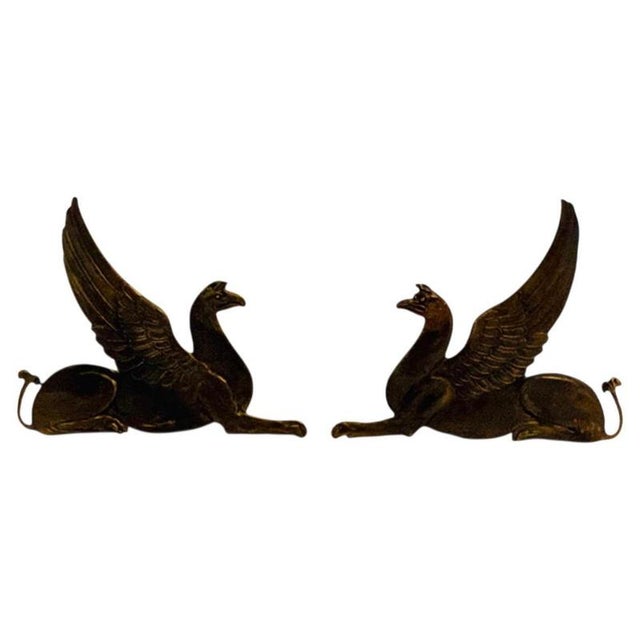 19th Century Bronze and Wrought Iron Andirons Featuring Griffins, 1880, Set of 2 For Sale - Image 4 of 14
