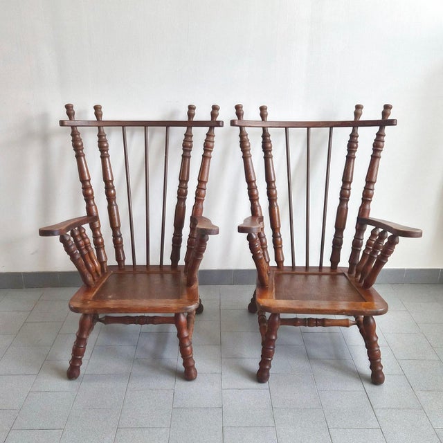 Vintage Brutalist Oak Armchairs with Spools, 1970s, Set of 2 For Sale - Image 17 of 17