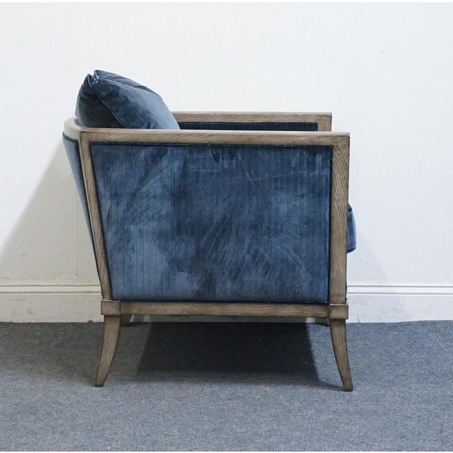 Vanguard Furniture Contemporary Modern Channel Stitched Slate Blue Velvet Upholstered Accent Arm Chair For Sale In Kansas City - Image 6 of 9