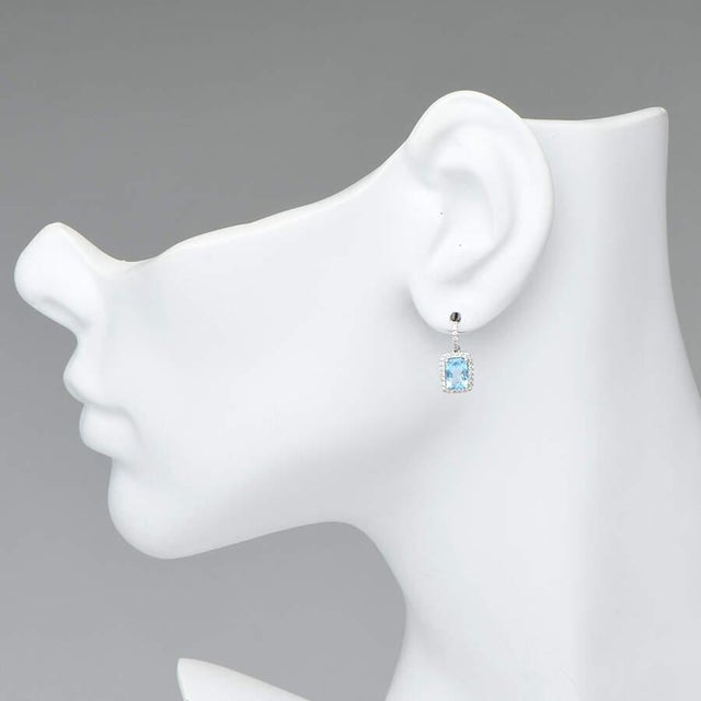 Contemporary 14KW Topaz (2.18) & Diamond (0.25) Pave Earrings, 2 pieces For Sale - Image 3 of 3