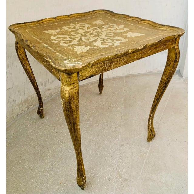 Gold Vintage Mid-Century Italian Neoclassical Florentine Table, Gilt-Wood Square For Sale - Image 8 of 12