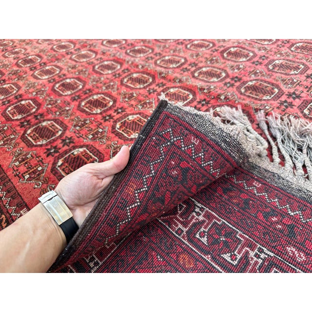 Coral Turkmen Bokhara Hand-Knotted Wool Rug - 7'2" X 9'8" For Sale - Image 10 of 11
