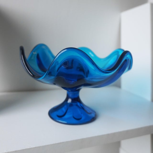 1960s Viking Glass Bowl Blue Ruffled Compote – Mid-Century Modern ...
