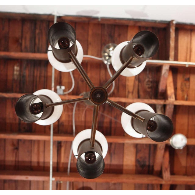 Brass Mid-Century Five-Light Brass Finish Chandelier For Sale - Image 8 of 10