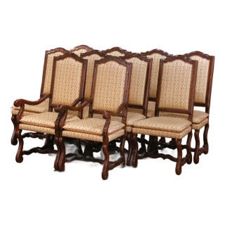 Set of 10 French Louis XIII Style Oak Dining Chairs With Arms For Sale