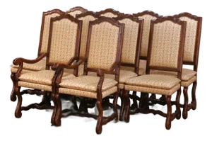 Set of 10 French Louis XIII Style Oak Dining Chairs With Arms