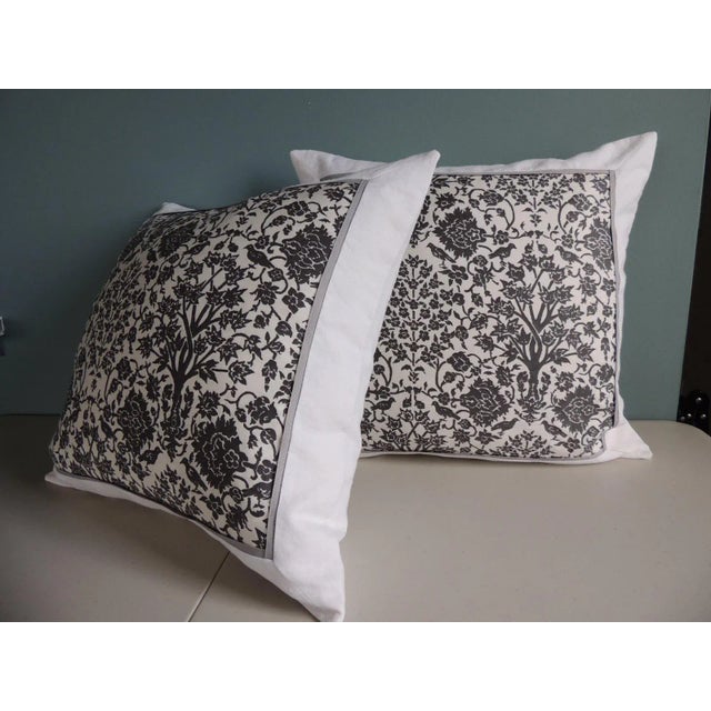 1970s Vintage Fortuny Alderelli Fabric in Midnight and White Decorative Square Pillows - Pair For Sale - Image 5 of 10