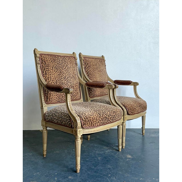 Wood Vintage Regency Leopard Fauteuil Chairs - A Pair For Sale - Image 7 of 12