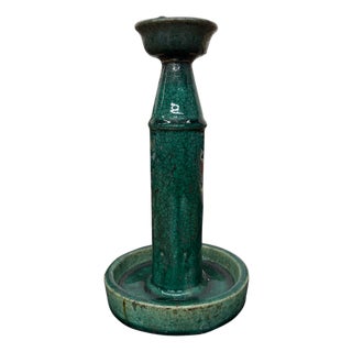 Green Glazed Ceramic Candle Holders in Varying Shades For Sale