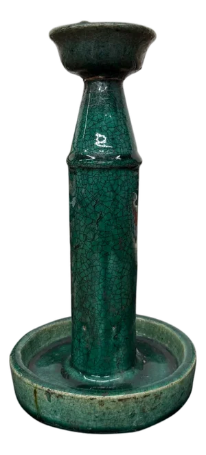 Green Glazed Ceramic Candle Holders in Varying Shades