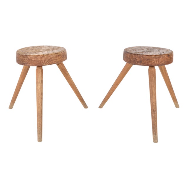 Antique 3-Legged Milking Stools, 19th Century, Set of 2 For Sale