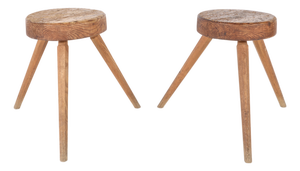 Antique 3-Legged Milking Stools, 19th Century, Set of 2