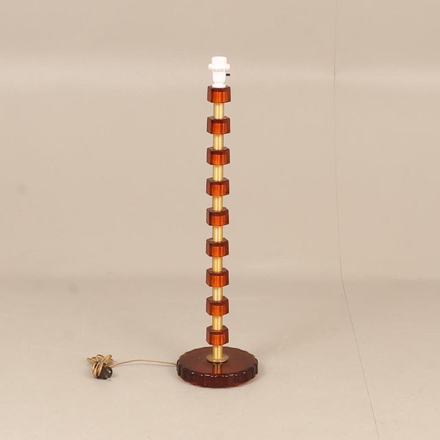 Brass and Amber Glass Lamp from Nybro Armaturfabrik, 1960s For Sale - Image 6 of 8