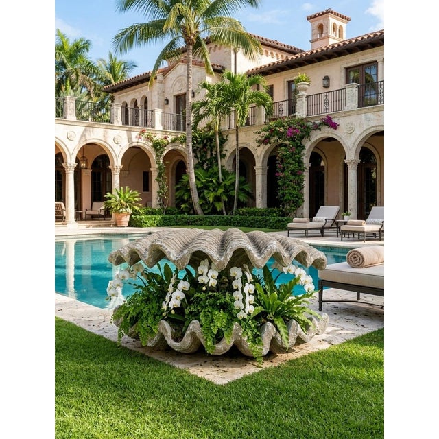 Monumental Resin Giant Clam Shell Garden Statue & Planter Accent For Sale - Image 9 of 12