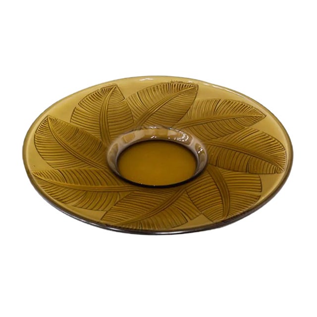 Large Vintage Glass Leaf Dish For Sale