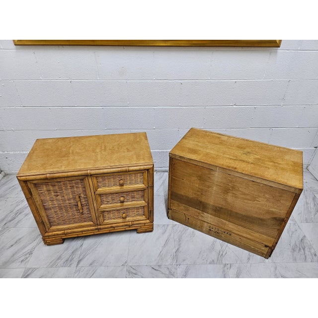 1970s American of Martinsville Rattan Night Stands - a Pair For Sale - Image 11 of 12
