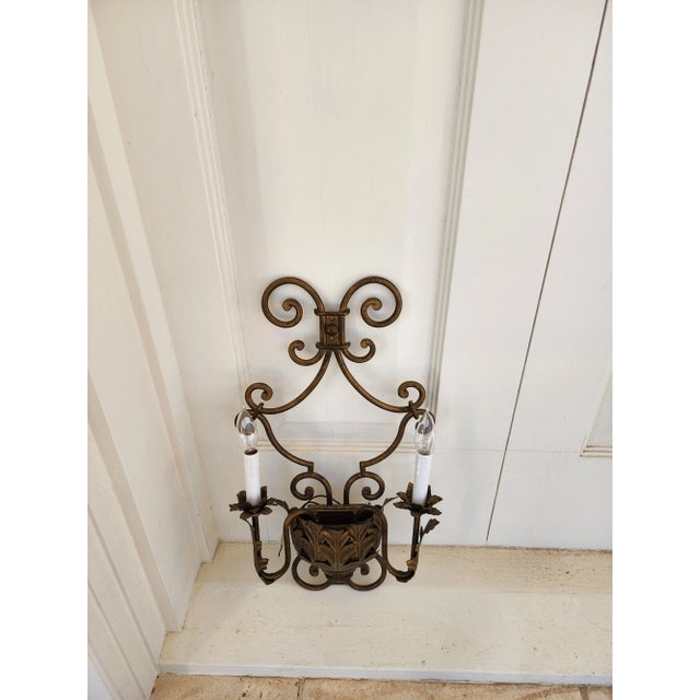 Pair of Gilt Iron Wall Sconces For Sale - Image 9 of 12