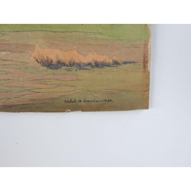 Rustic European 1929 California Fall Landscape Watercolor Painting by Ethel Davis For Sale - Image 3 of 3
