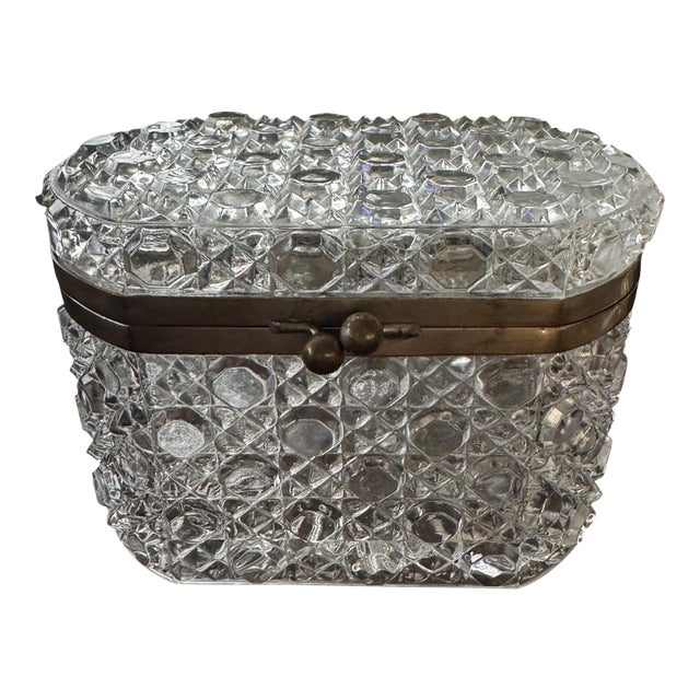 French Baccarat Style Casket Box With Silver Metal Trim For Sale