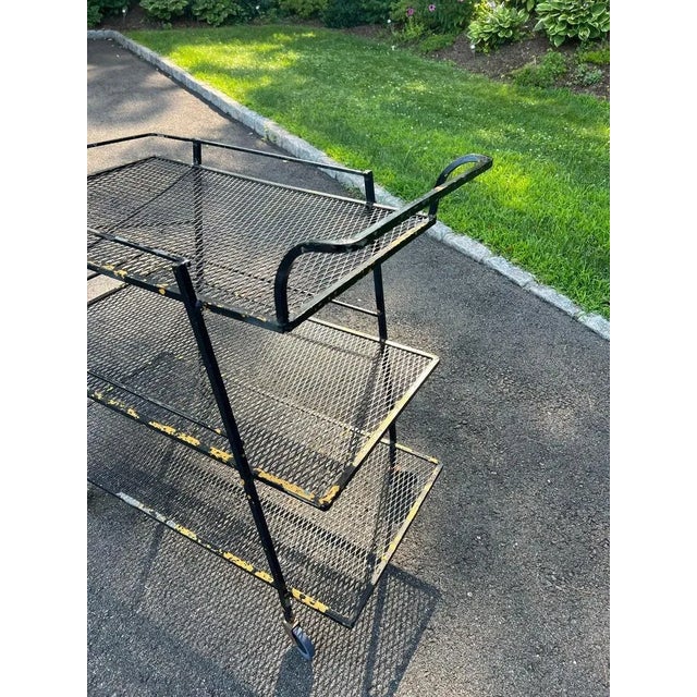 Mid Century Industrial Bar Cart Attributed to Salterini for Woodard For Sale - Image 10 of 15