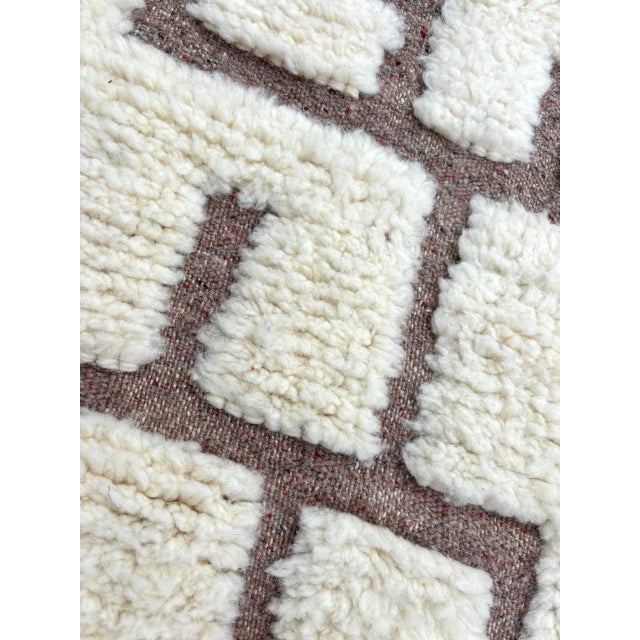 Postmodern Hand-Knotted Moroccan Berber Runner Wool Carpet For Sale - Image 6 of 9