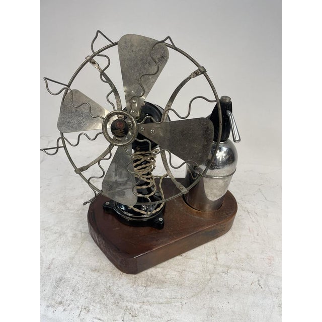 Vintage Ornament with Antique Fan and Wood Base, 1920s For Sale - Image 9 of 10