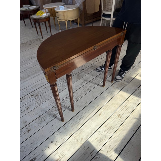 19th Century French Louis XVI Period Folding Demilune Console Table or Game Tables For Sale - Image 4 of 12