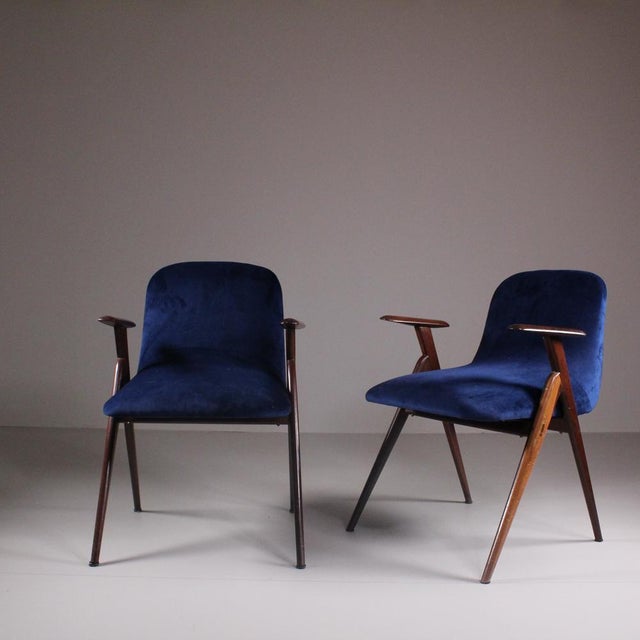 Set of Vintage Blue Velvet Chairs For Sale - Image 15 of 15